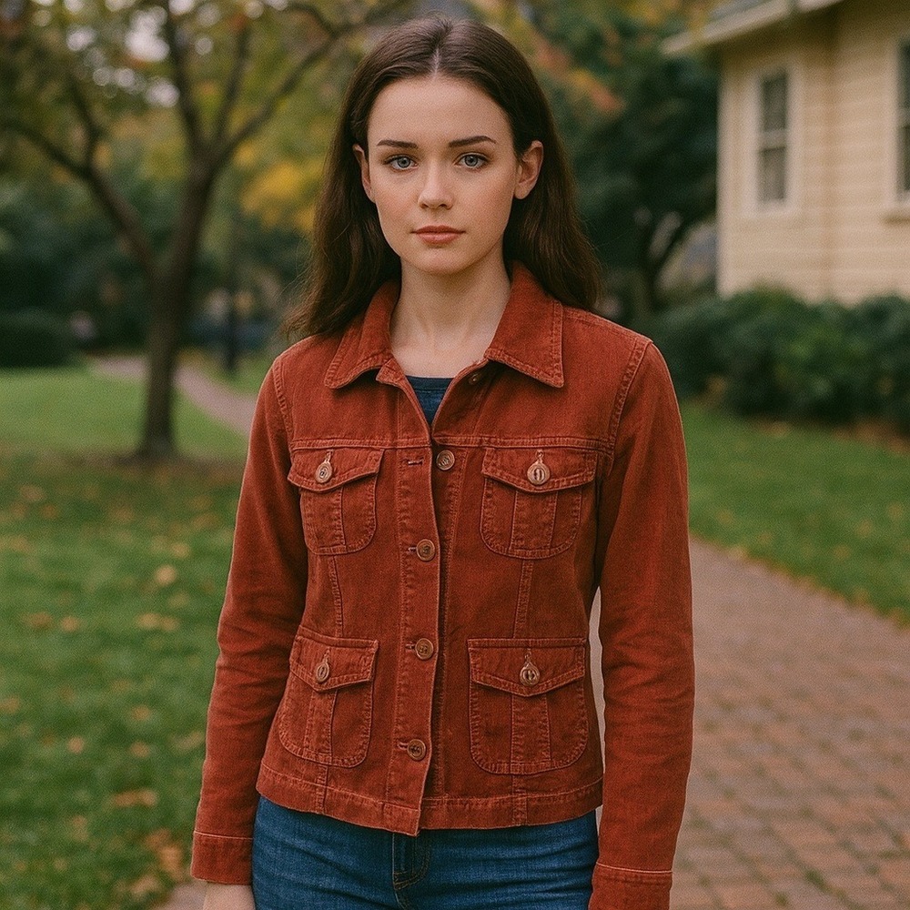 Plugg Womens Y2K Corduroy‎ Fall Vibes Jacket Size S Red Gilmore Girls Layers